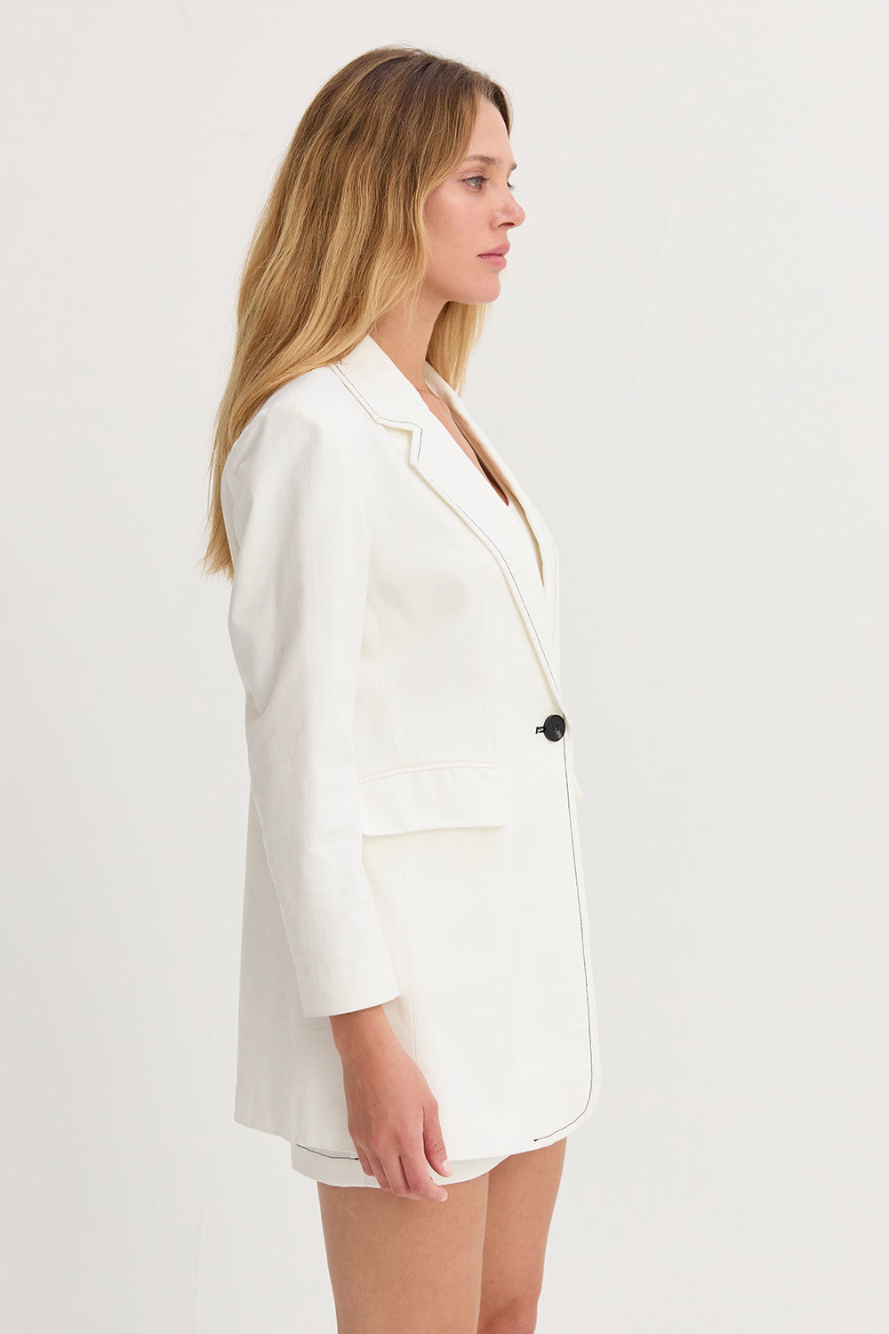 Contrast Stitch Linen Blazer