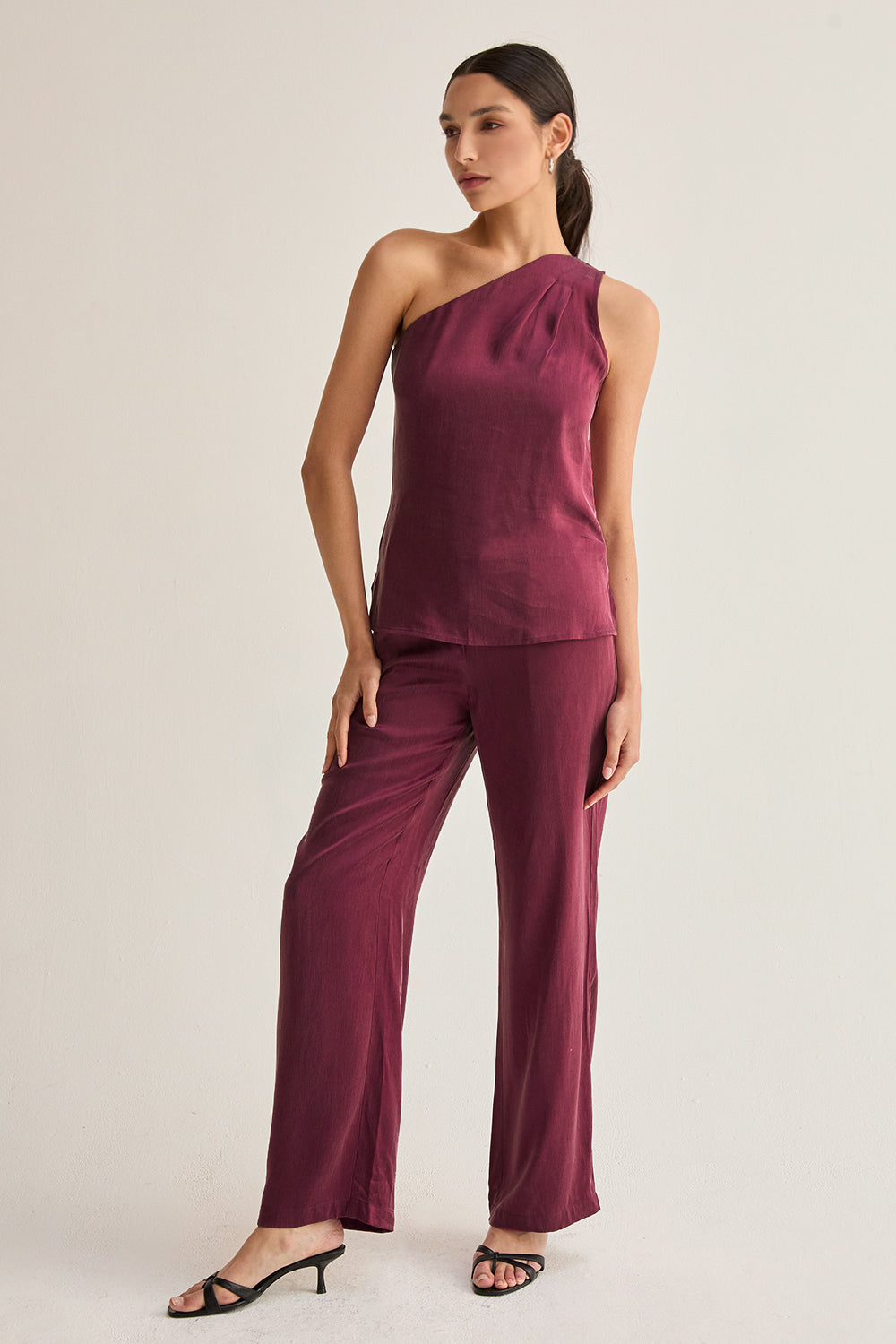 One Shoulder Cupro Sleeveless Blouse