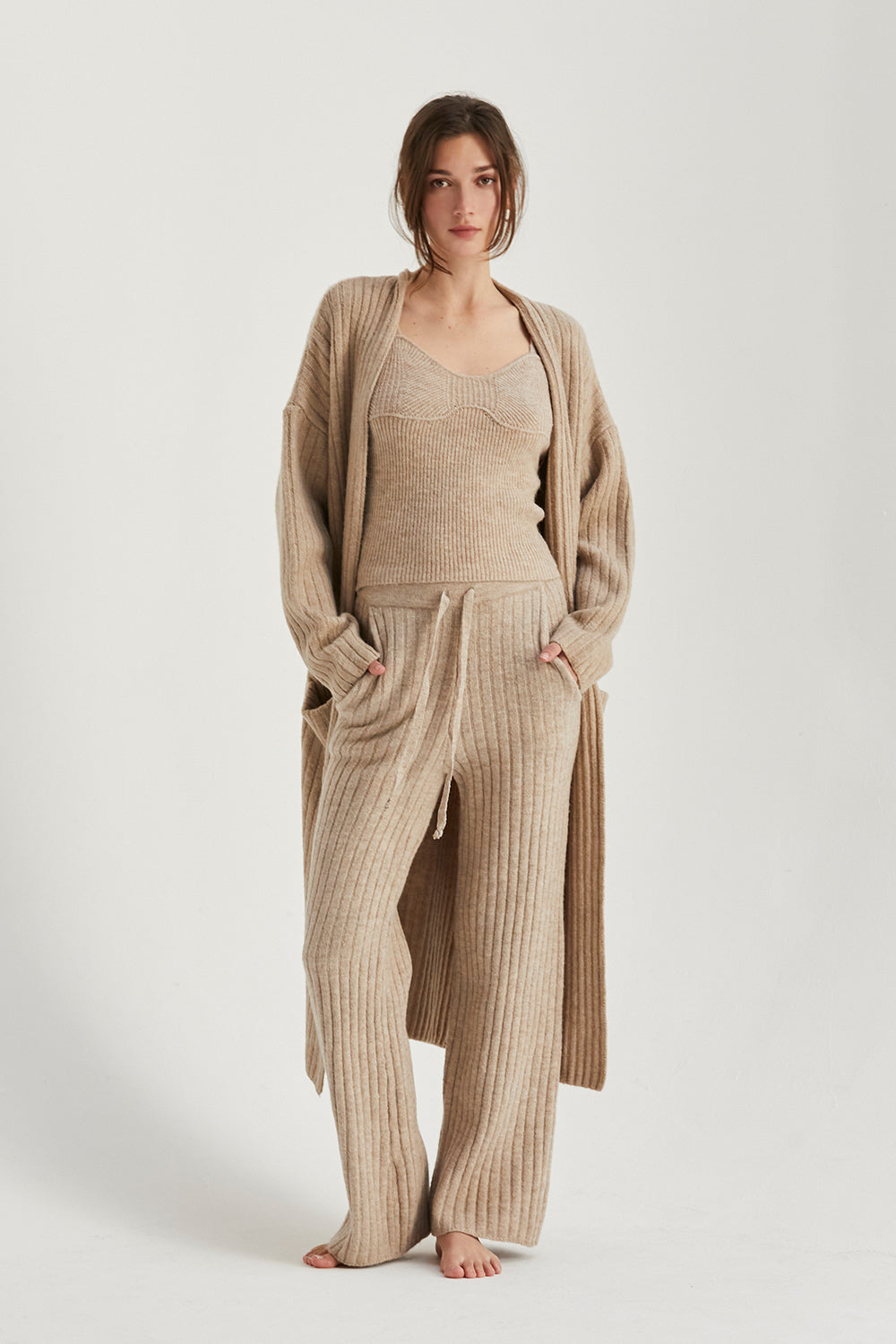 Longline Ribbed Knit Sweater Cardigan