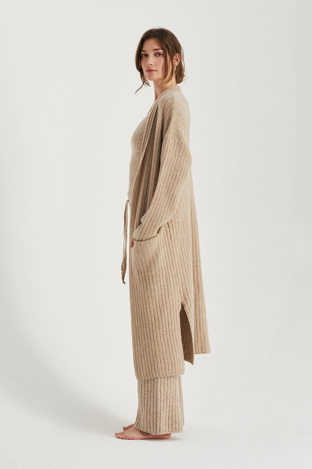 Longline Ribbed Knit Sweater Cardigan