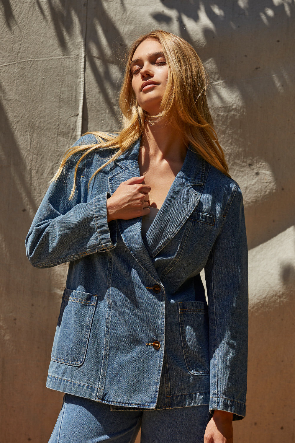 Double Breasted Denim Blazer Jacket