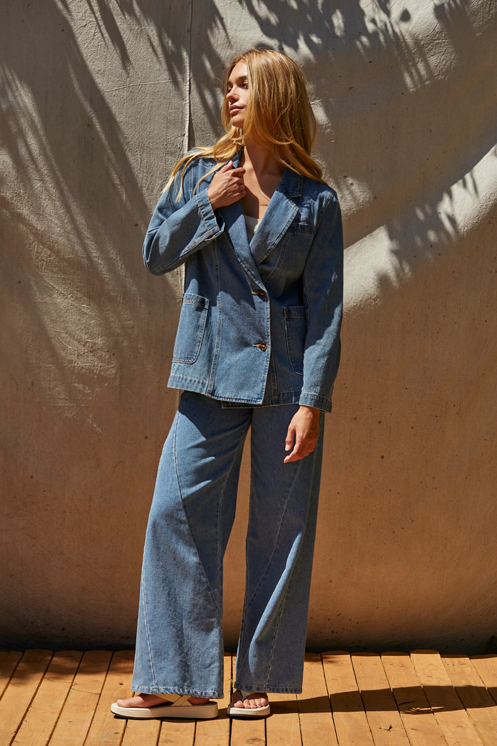 Double Breasted Denim Blazer Jacket