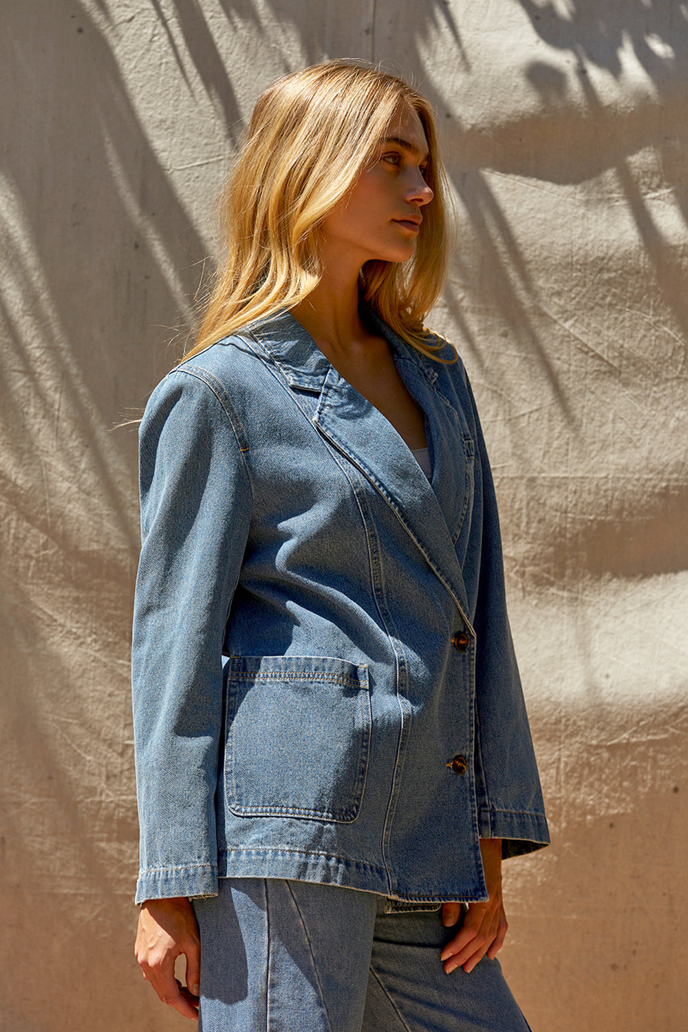Double Breasted Denim Blazer Jacket