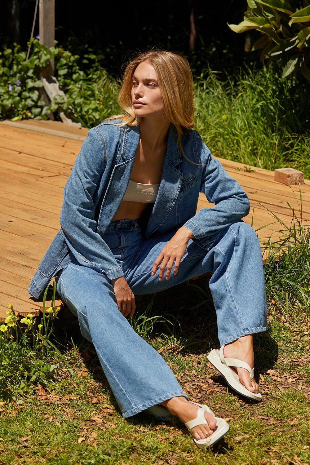 Double Breasted Denim Blazer Jacket