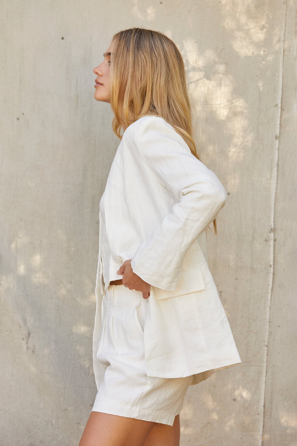 Collarless Linen Blazer
