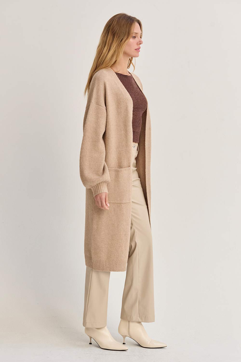 Balloon Sleeve Longline Cardigan
