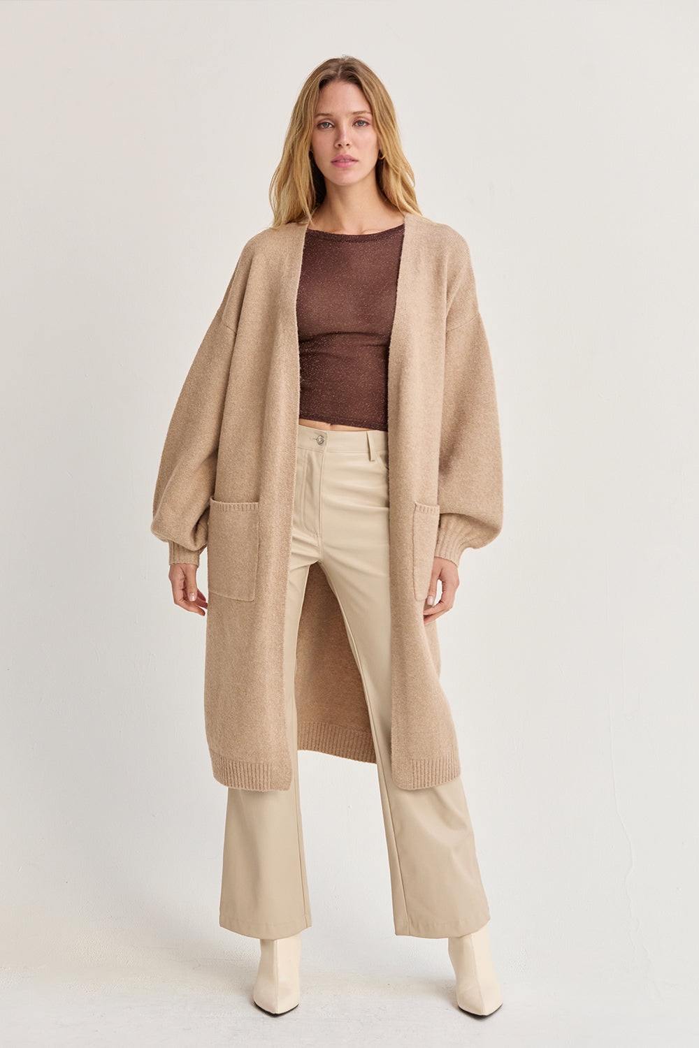 Balloon Sleeve Longline Cardigan
