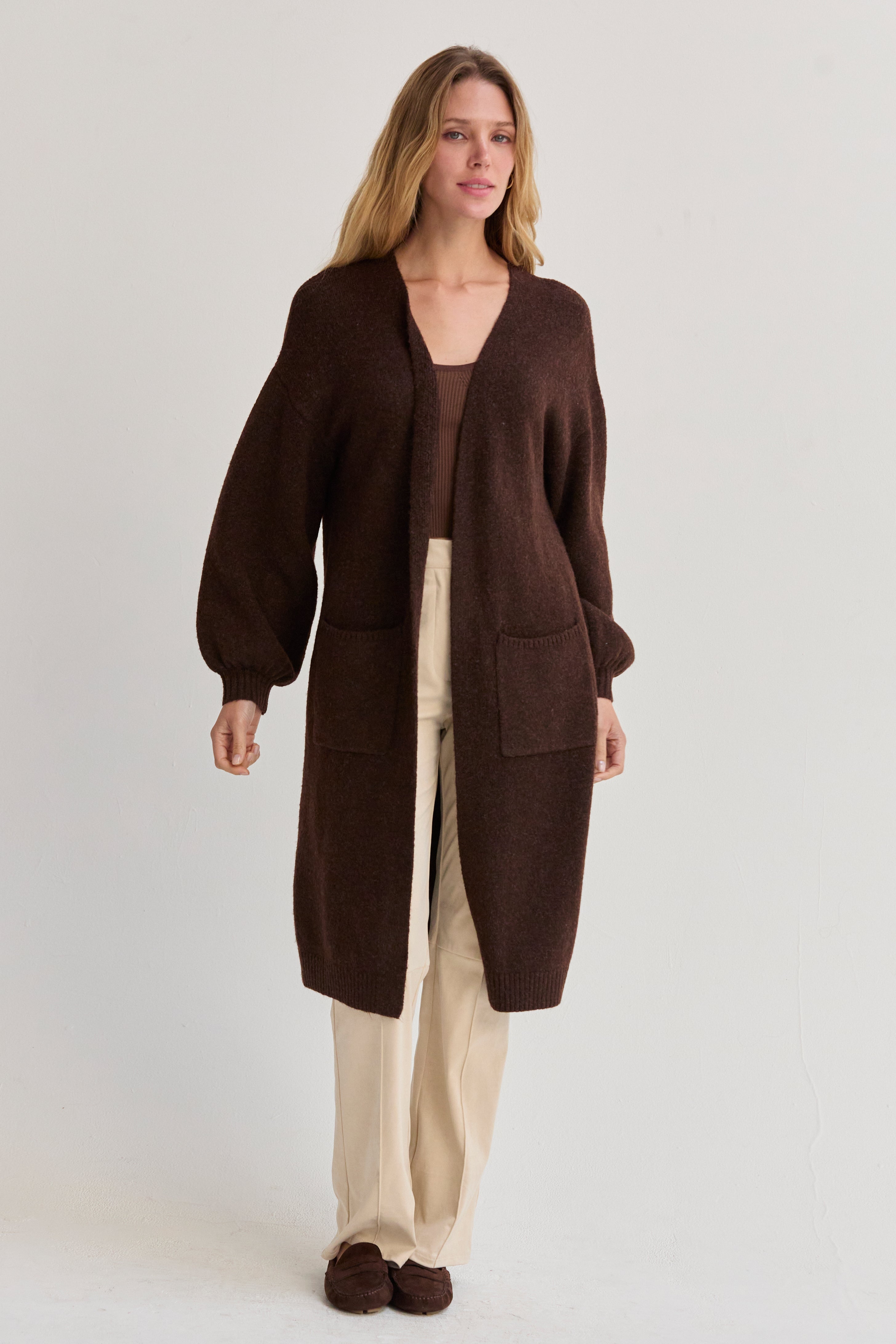 Balloon Sleeve Longline Cardigan