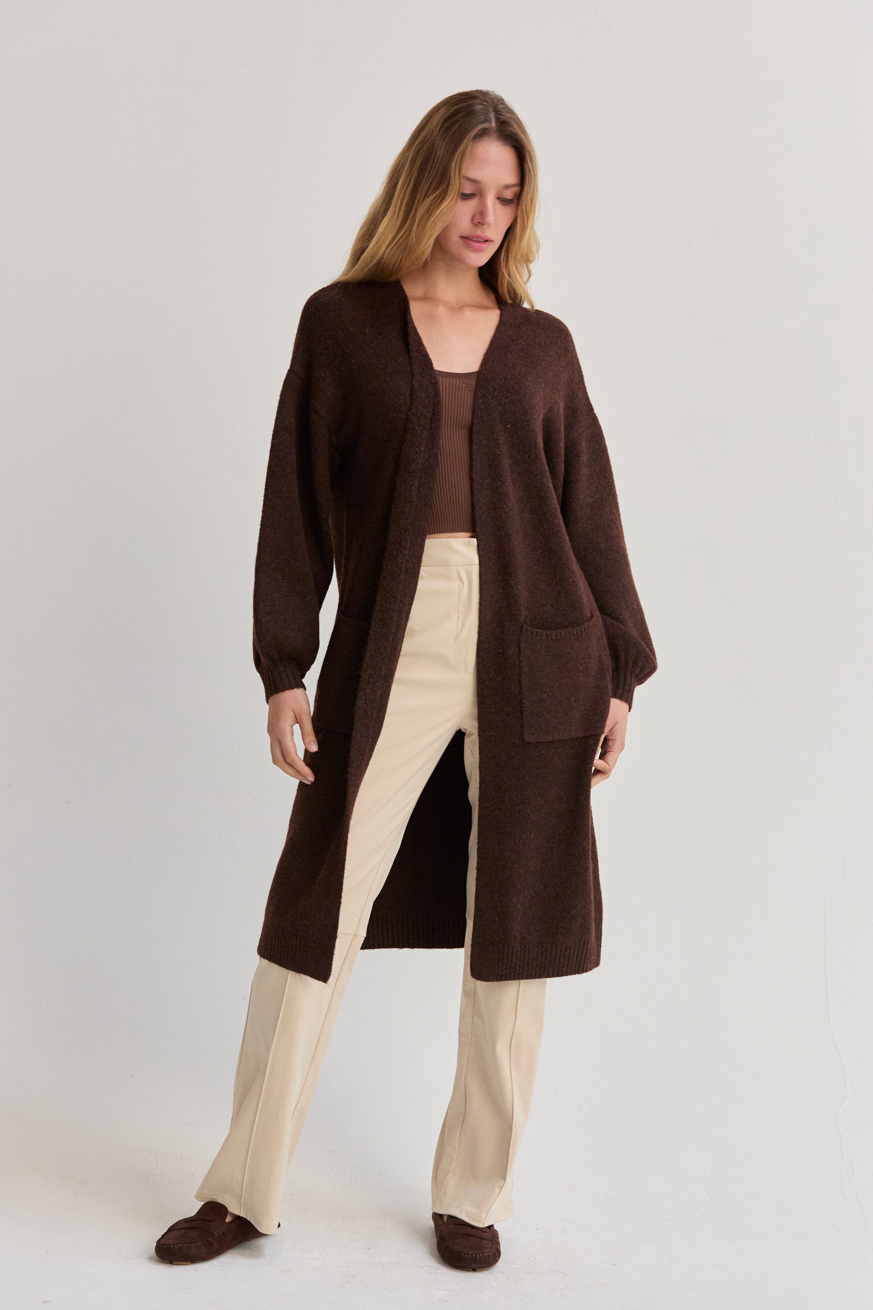 Balloon Sleeve Longline Cardigan