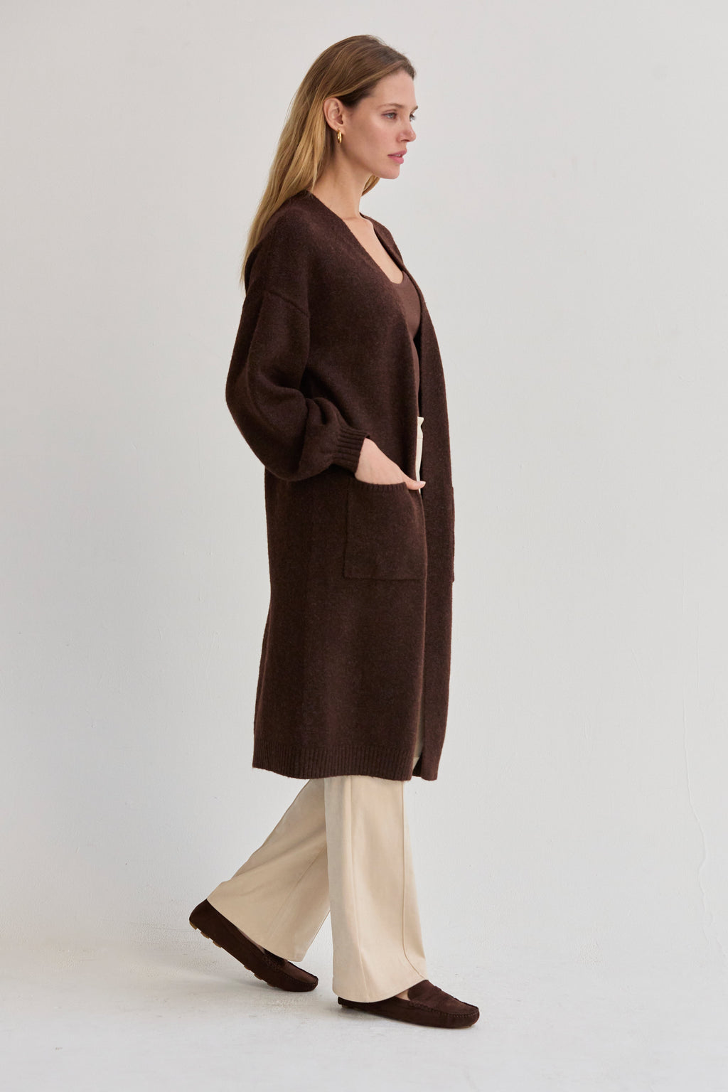 Balloon Sleeve Longline Cardigan