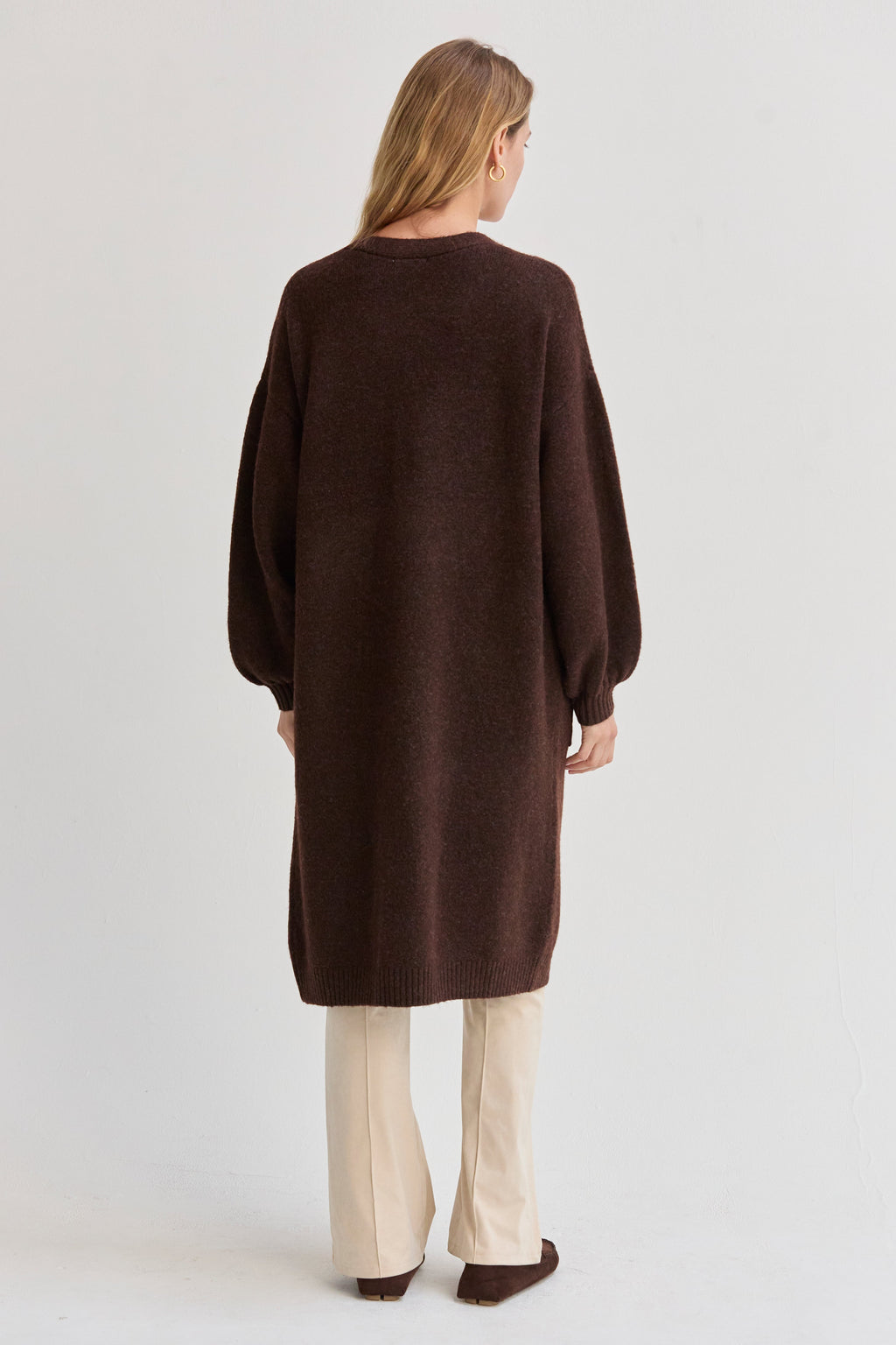 Balloon Sleeve Longline Cardigan