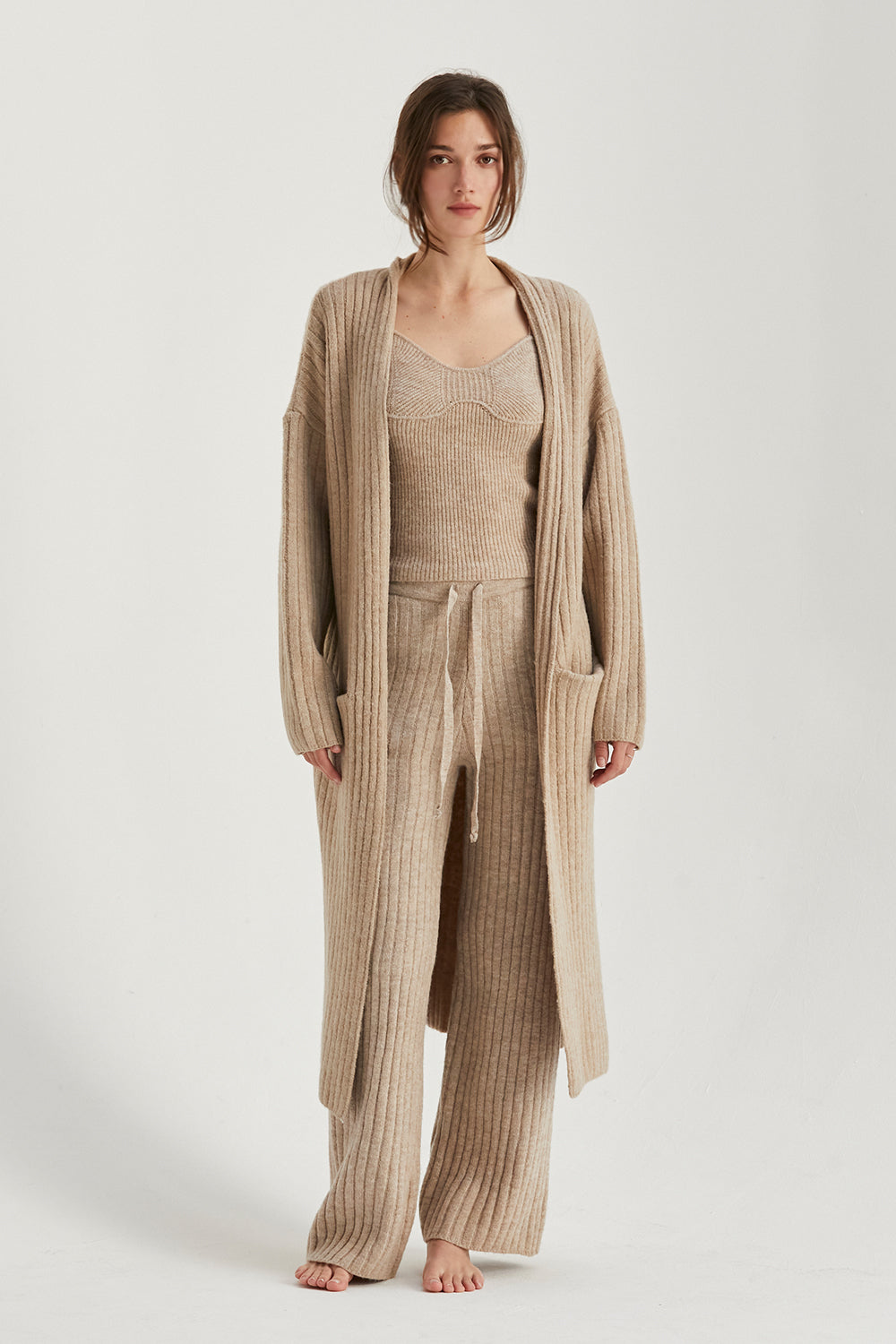 Longline Ribbed Knit Sweater Cardigan