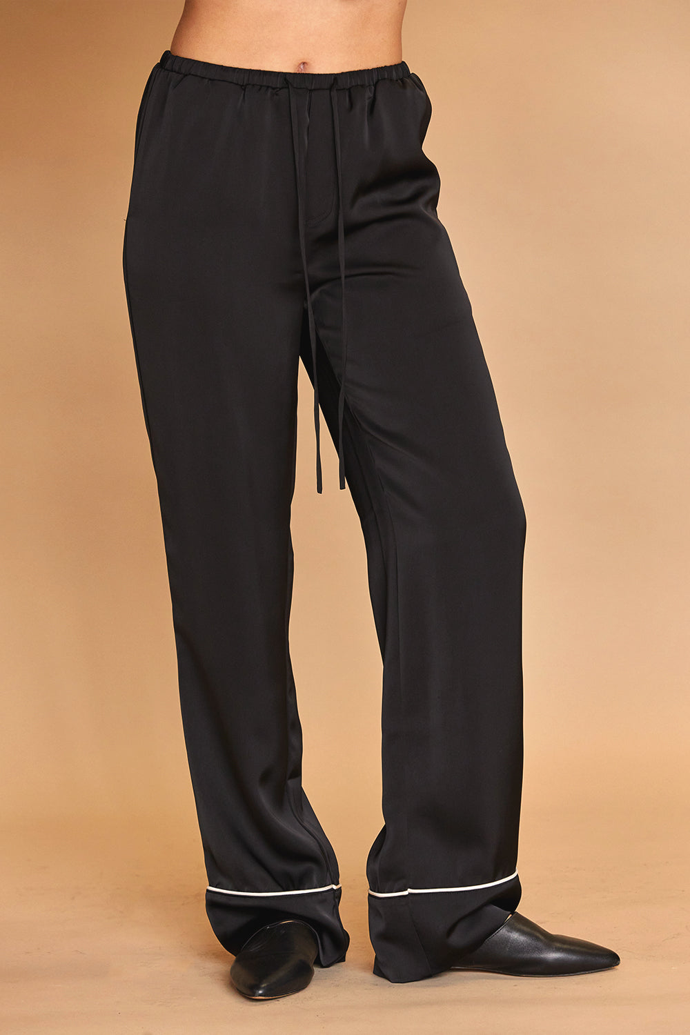 High Waisted Satin Drawstring Pajama Pants