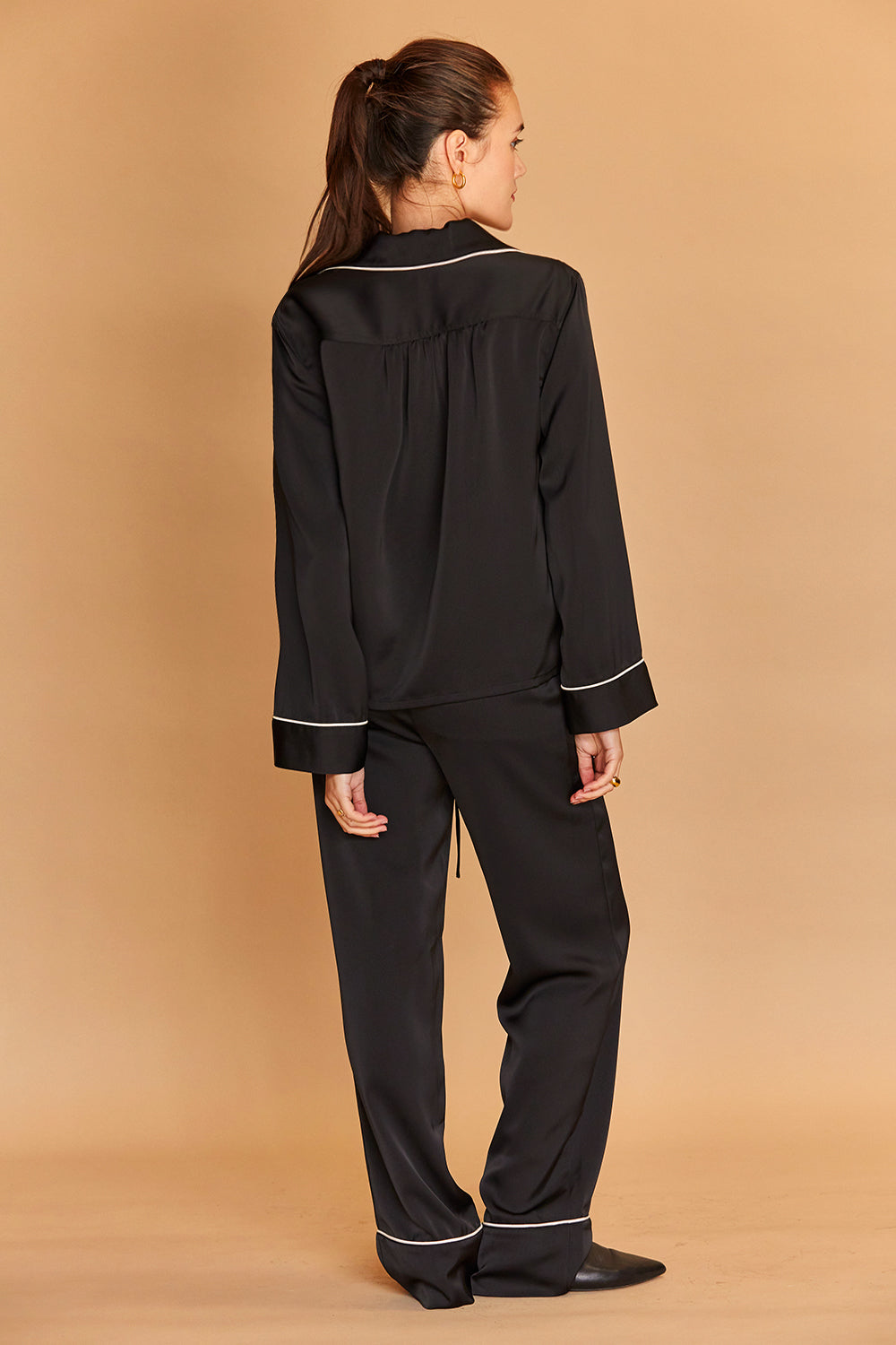High Waisted Satin Drawstring Pajama Pants