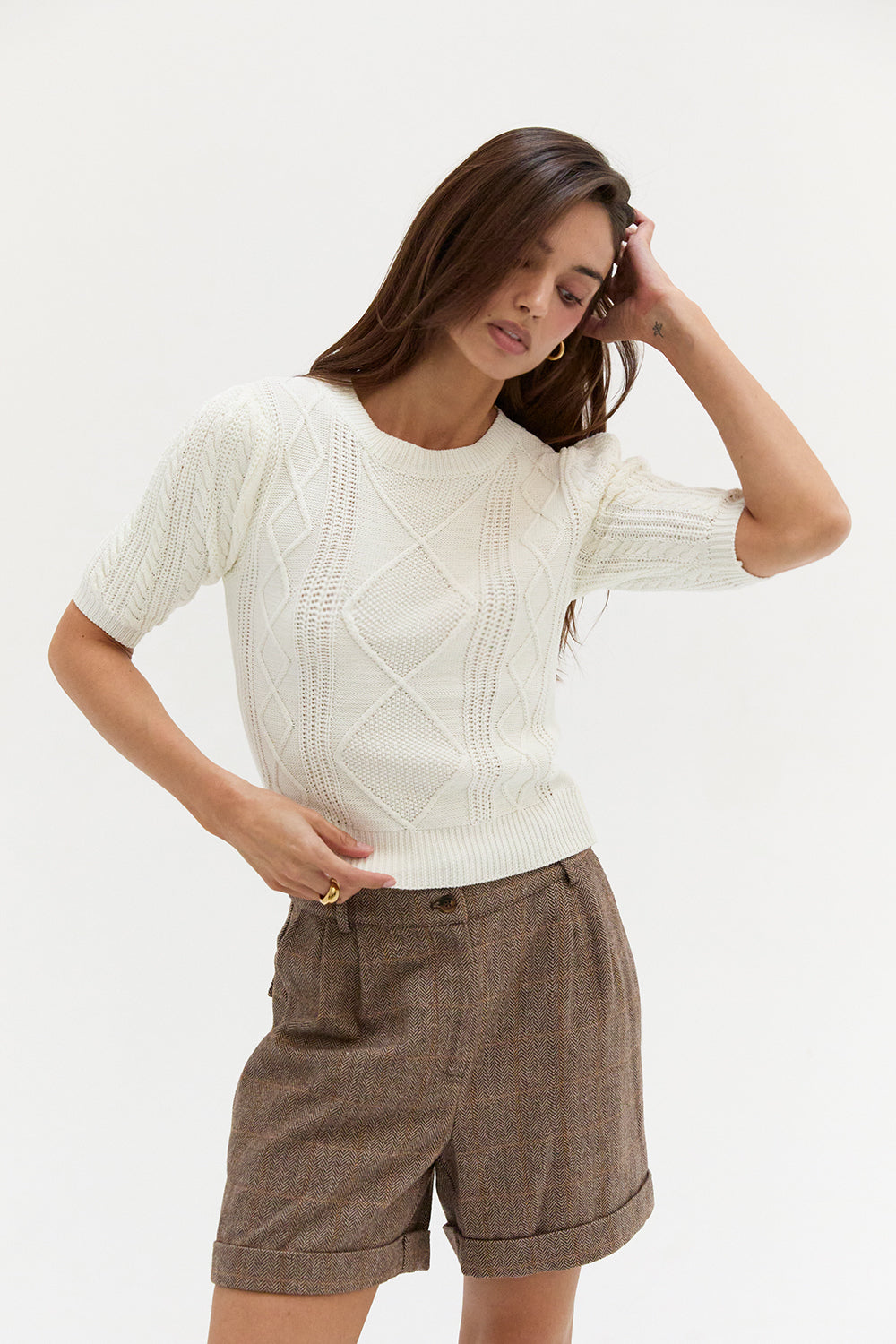 Cable Knit Puff Sleeve Top