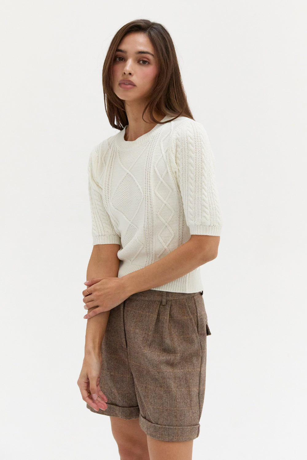 Cable Knit Puff Sleeve Top