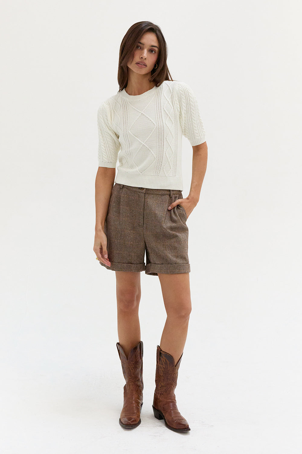 Cable Knit Puff Sleeve Top
