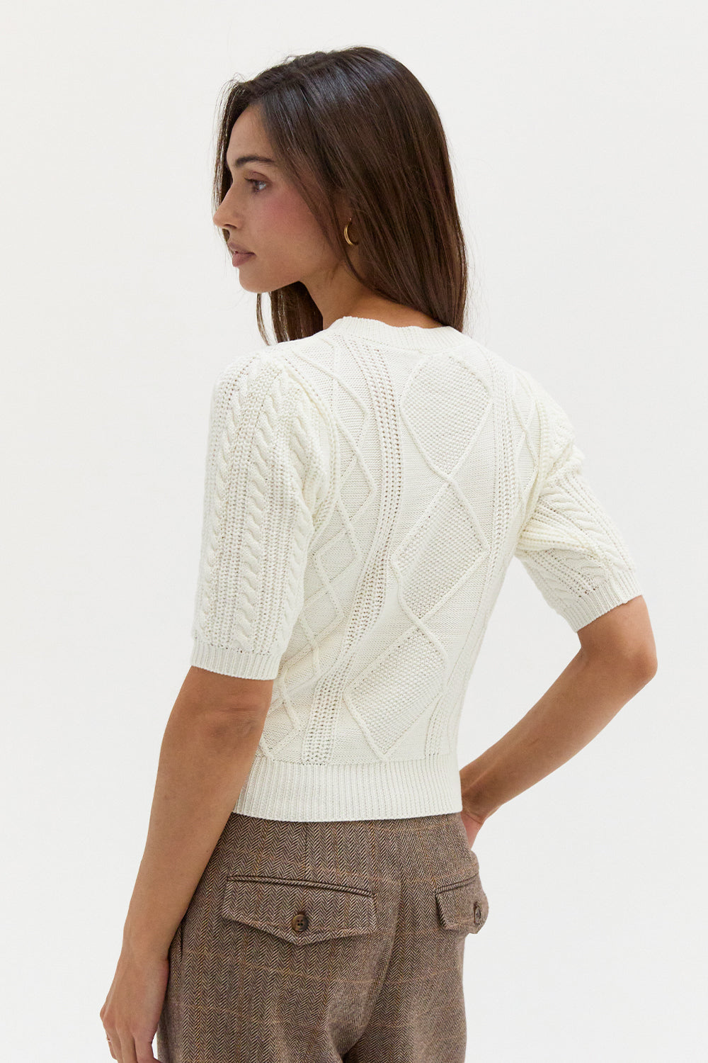 Cable Knit Puff Sleeve Top