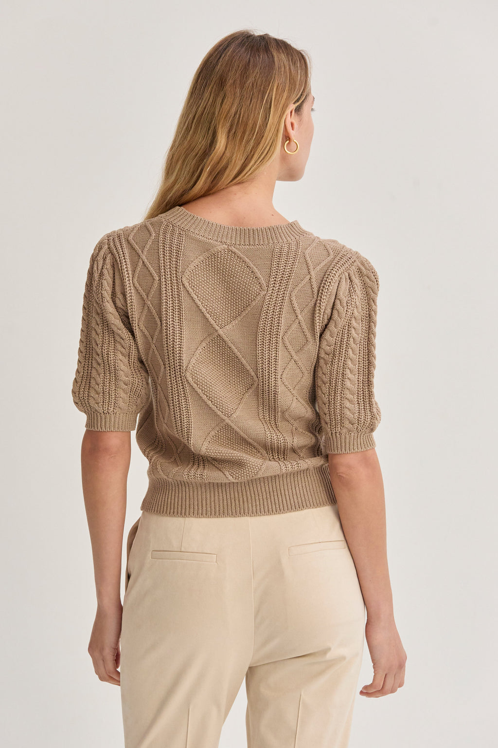 Cable Knit Puff Sleeve Top