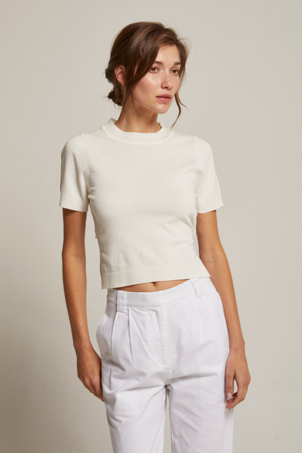 Short Sleeve Tie-Back Knit Top