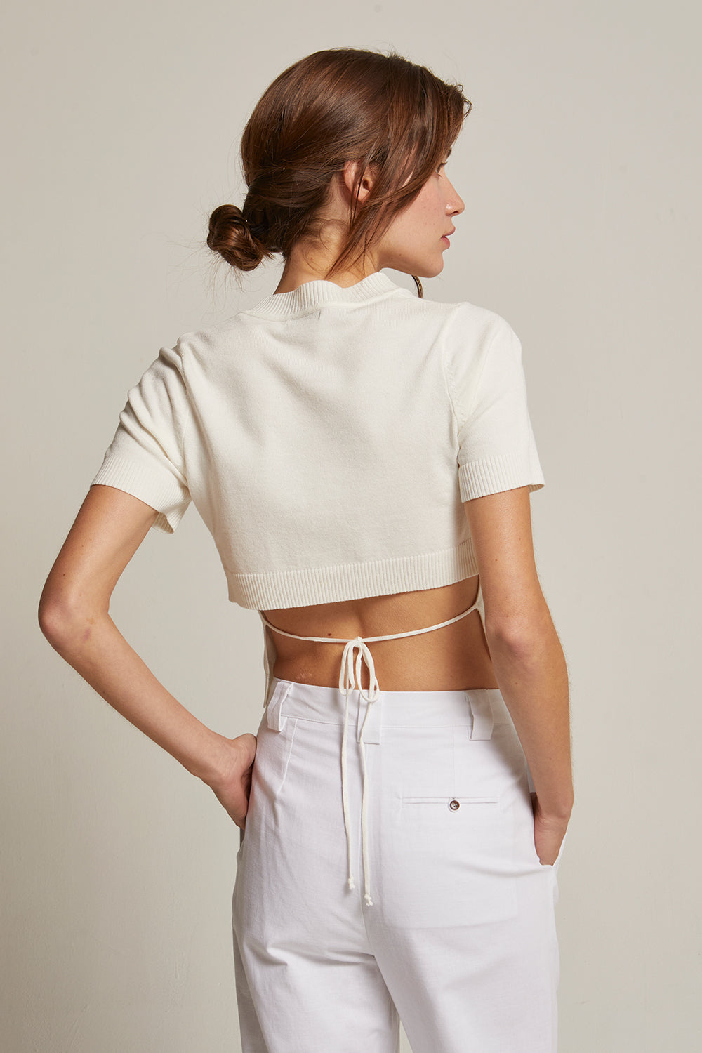 Short Sleeve Tie-Back Knit Top