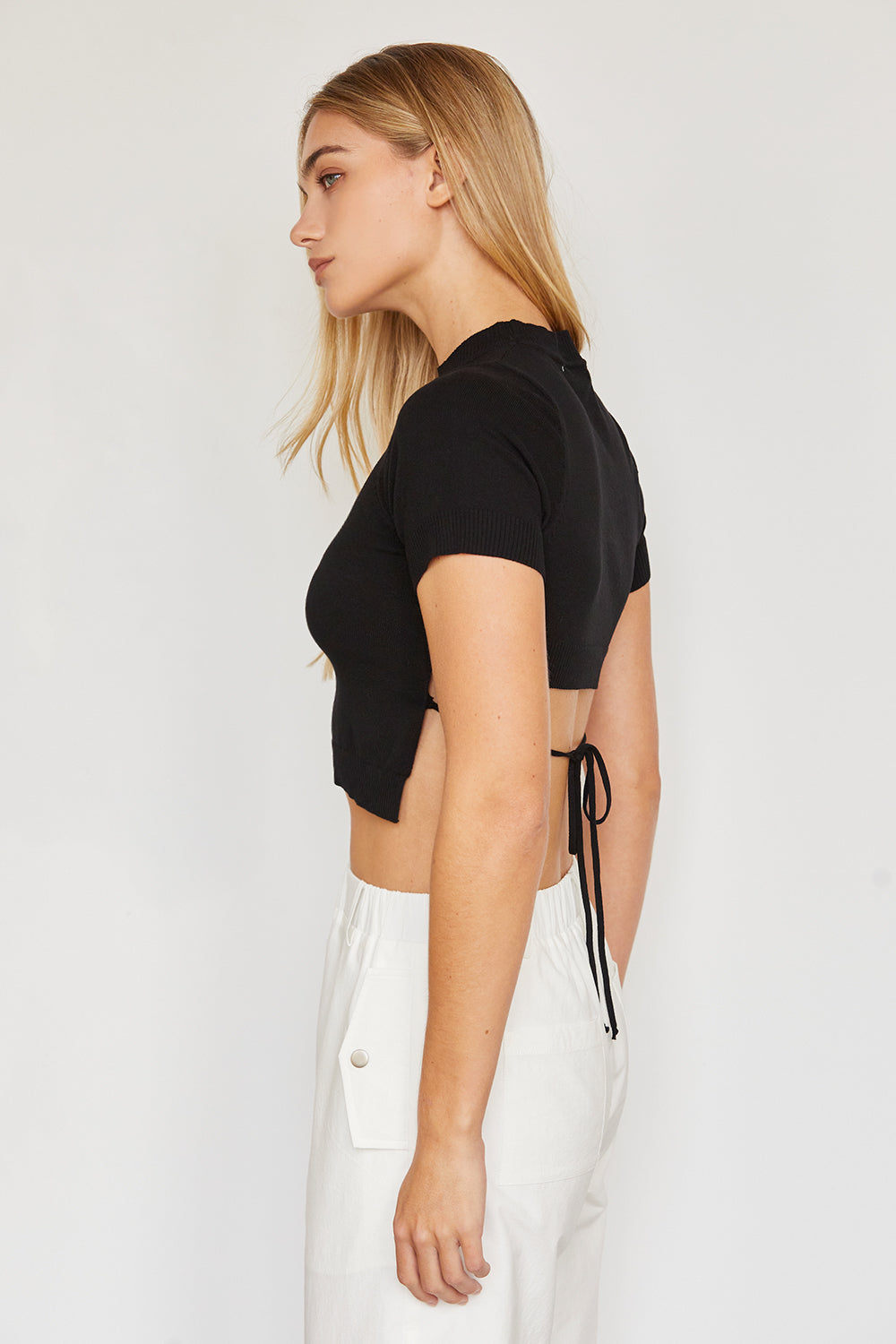 Short Sleeve Tie-Back Knit Top