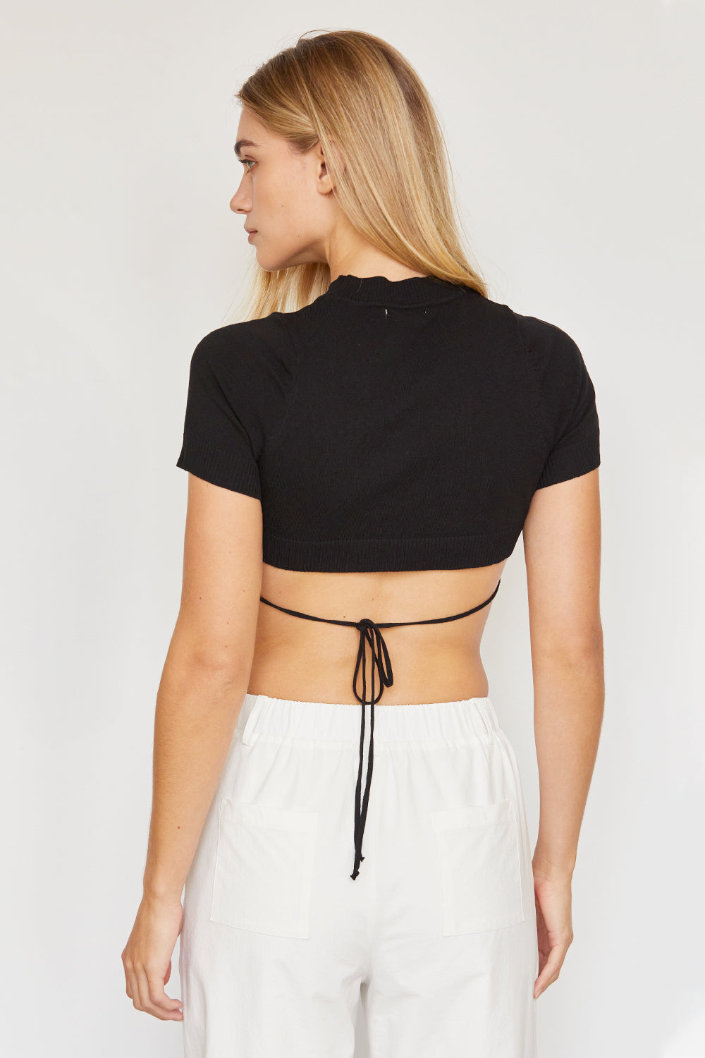Short Sleeve Tie-Back Knit Top