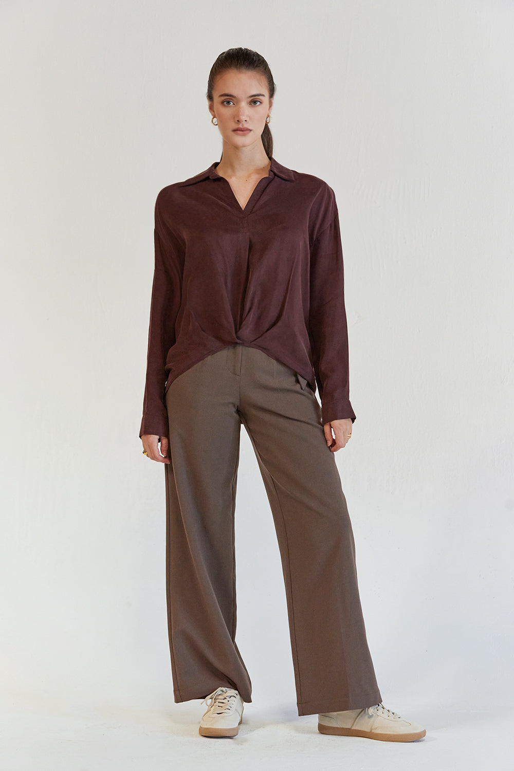 Collared Long Sleeve Cupro Blouse