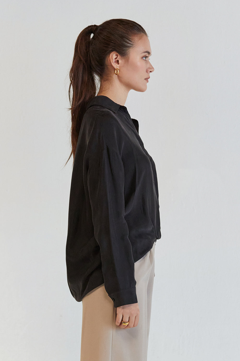 Collared Long Sleeve Cupro Blouse