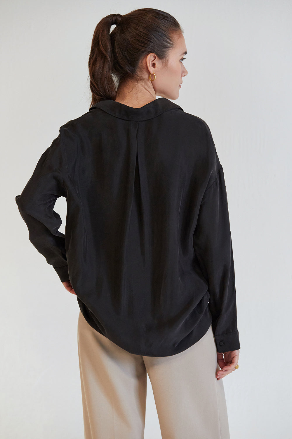 Collared Long Sleeve Cupro Blouse