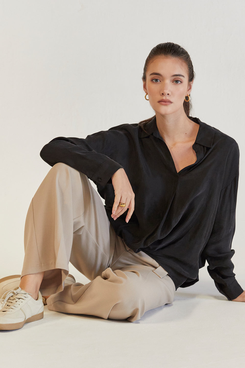Collared Long Sleeve Cupro Blouse