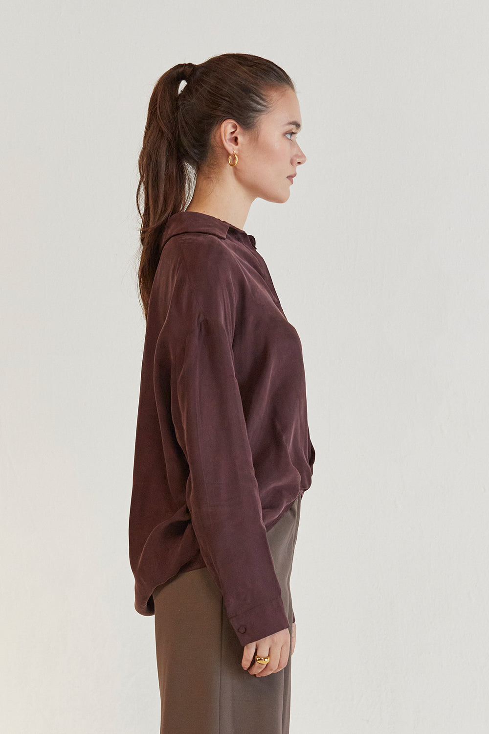 Collared Long Sleeve Cupro Blouse
