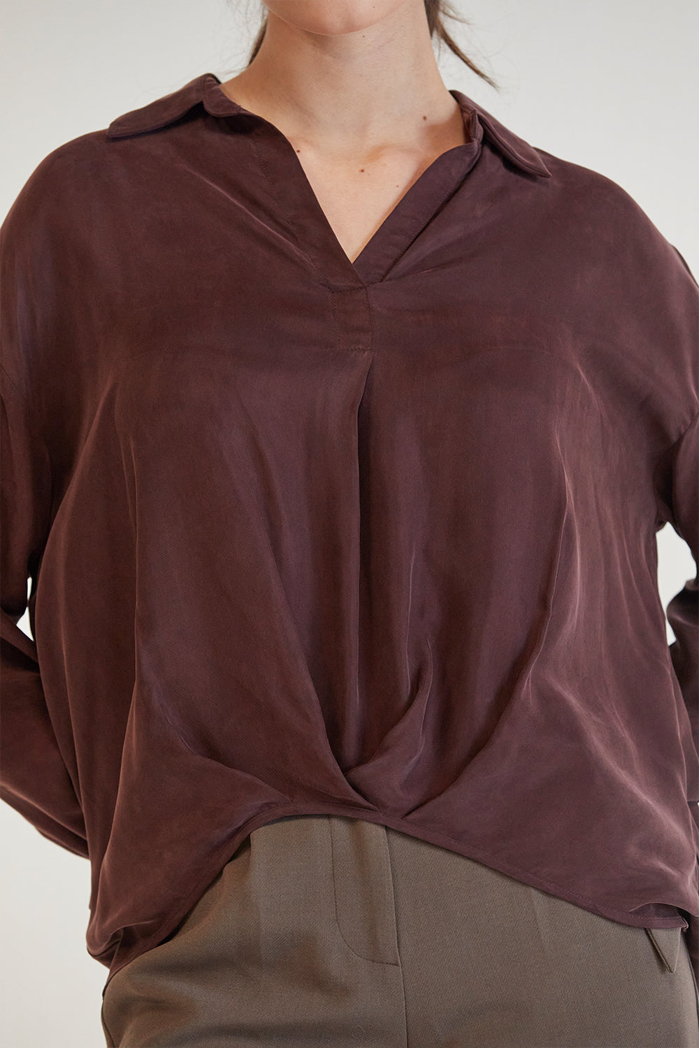Collared Long Sleeve Cupro Blouse