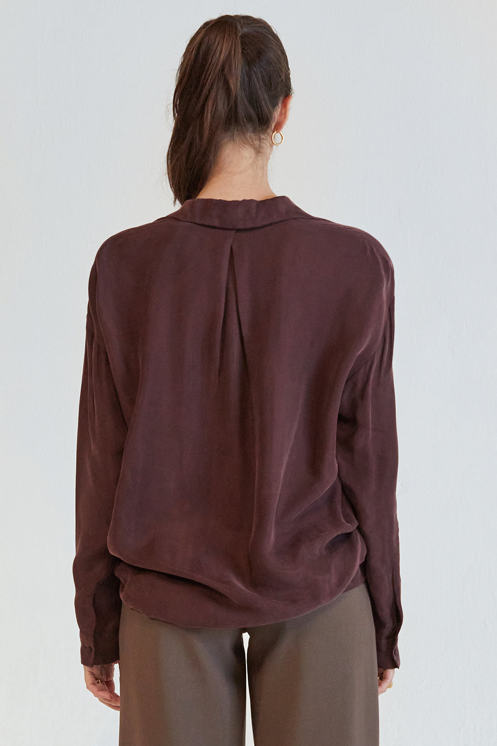 Collared Long Sleeve Cupro Blouse