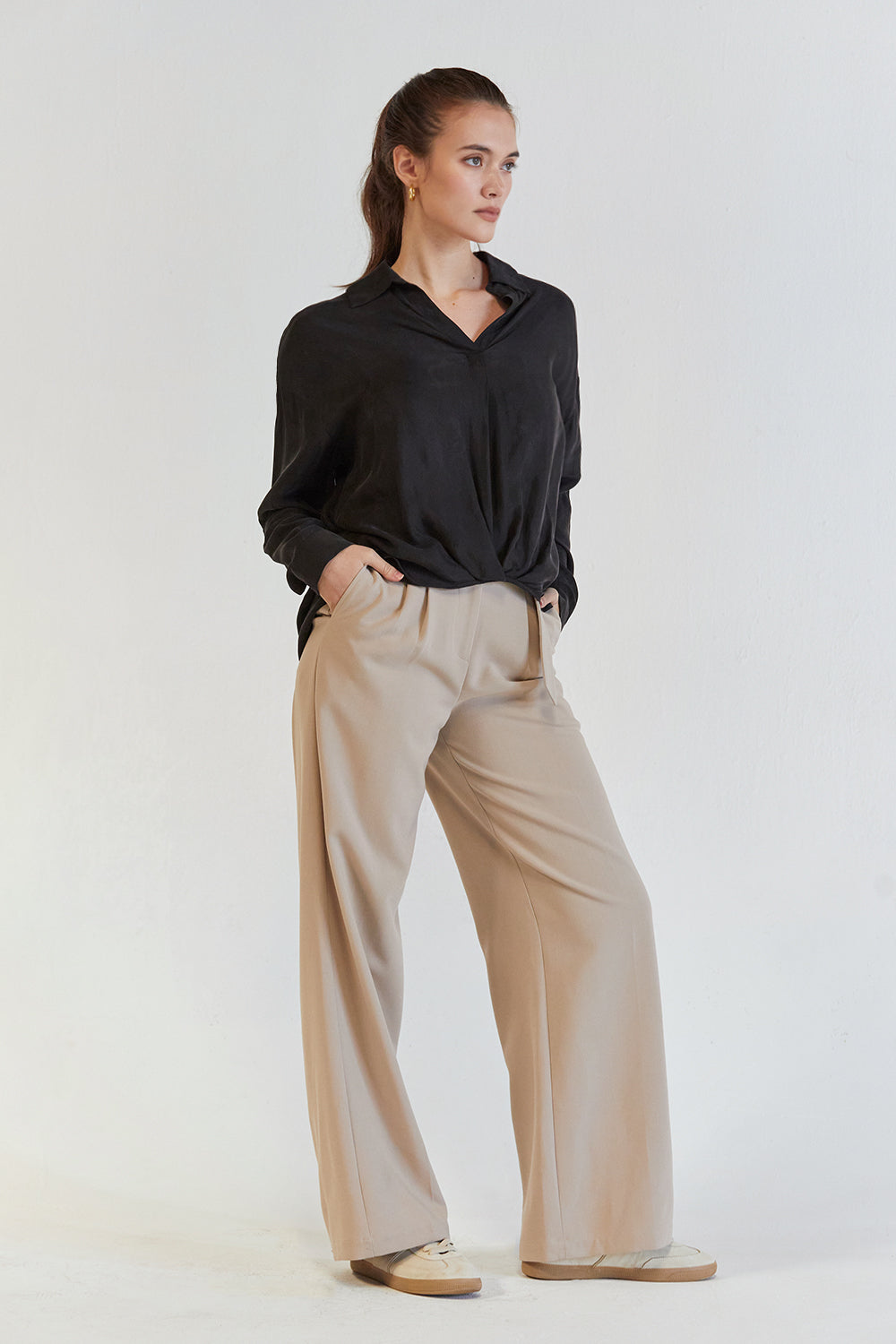 Collared Long Sleeve Cupro Blouse