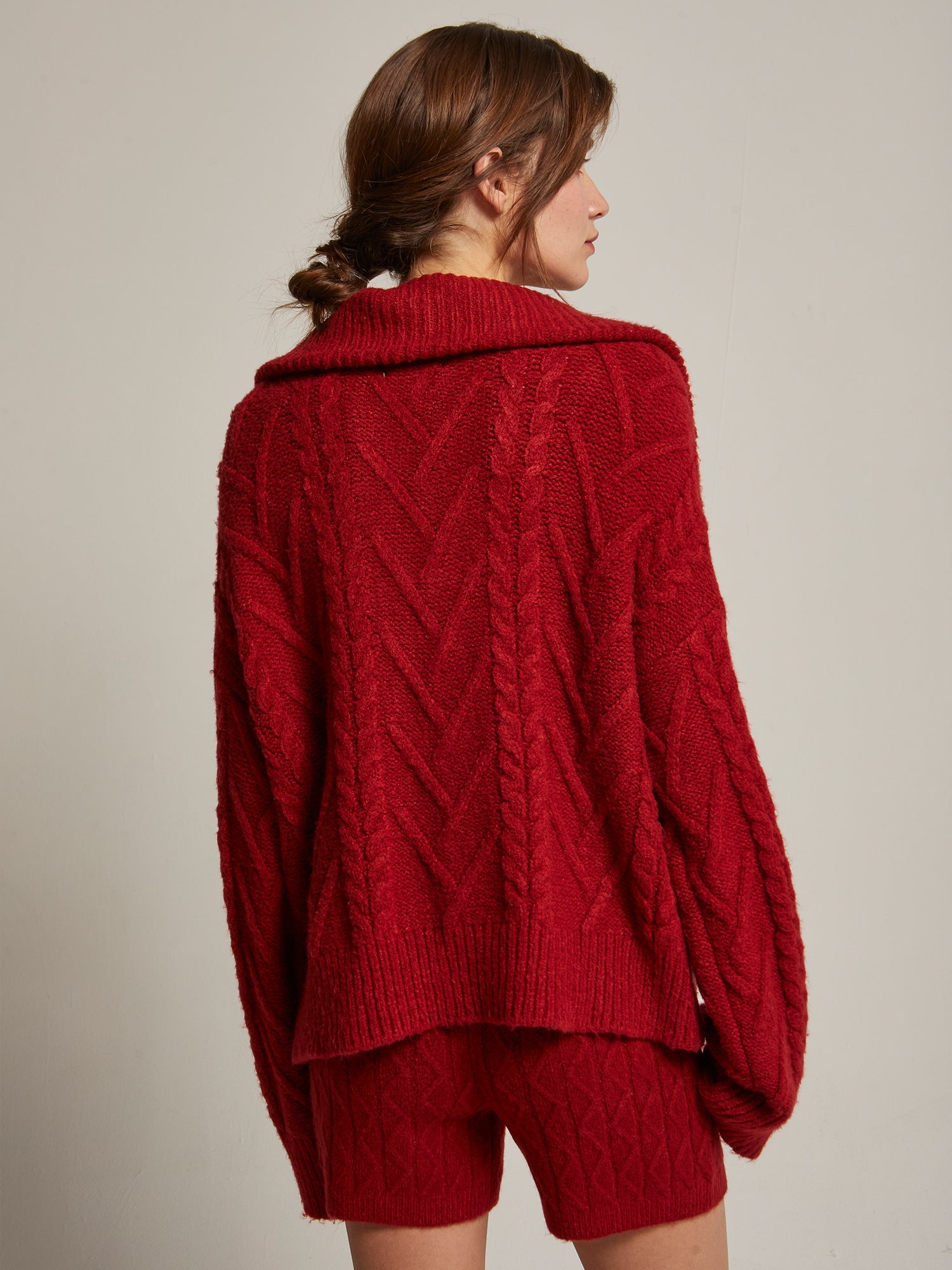 Front Zip Chunky Cable Knit Sweater