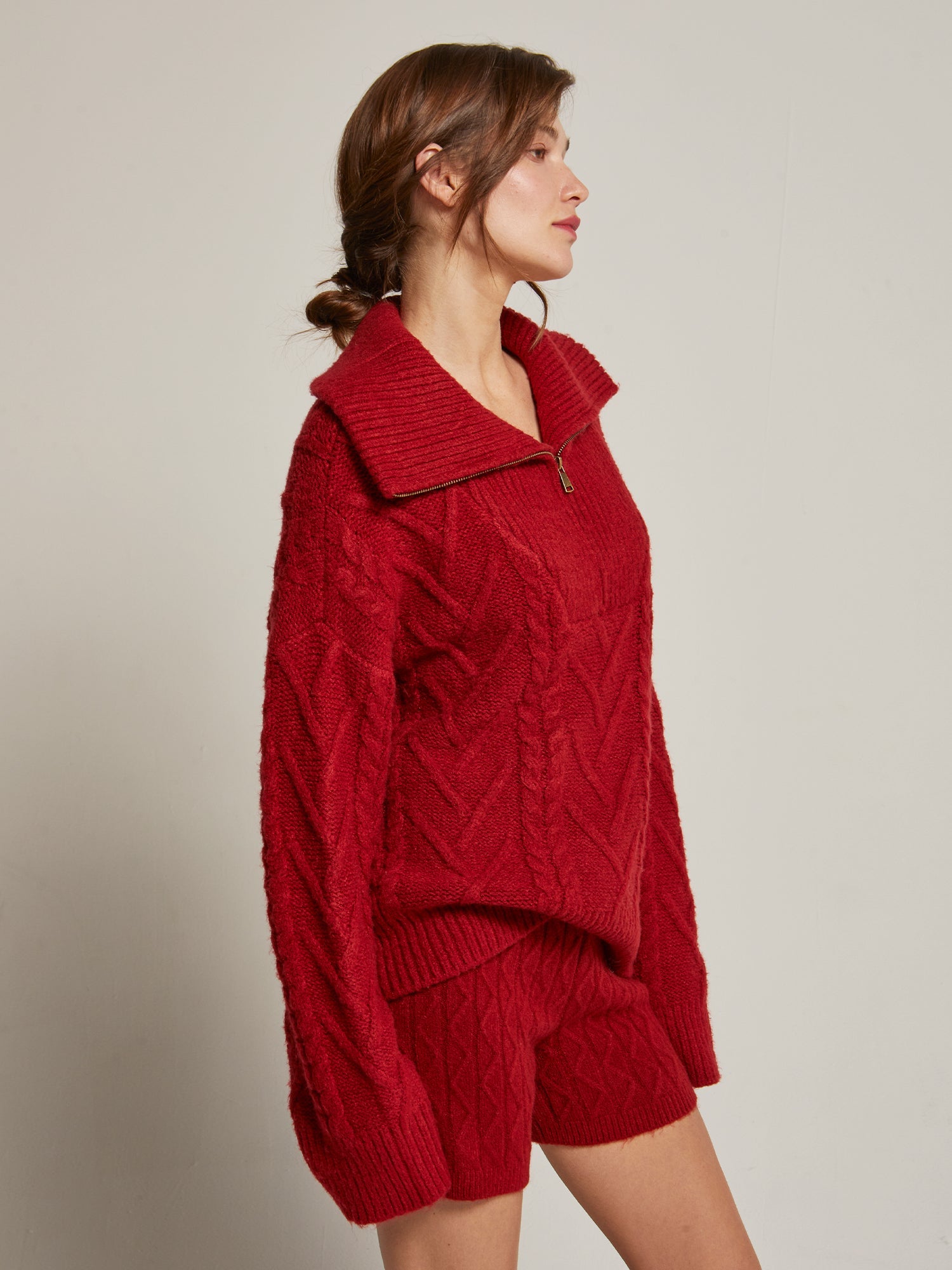 Front Zip Chunky Cable Knit Sweater