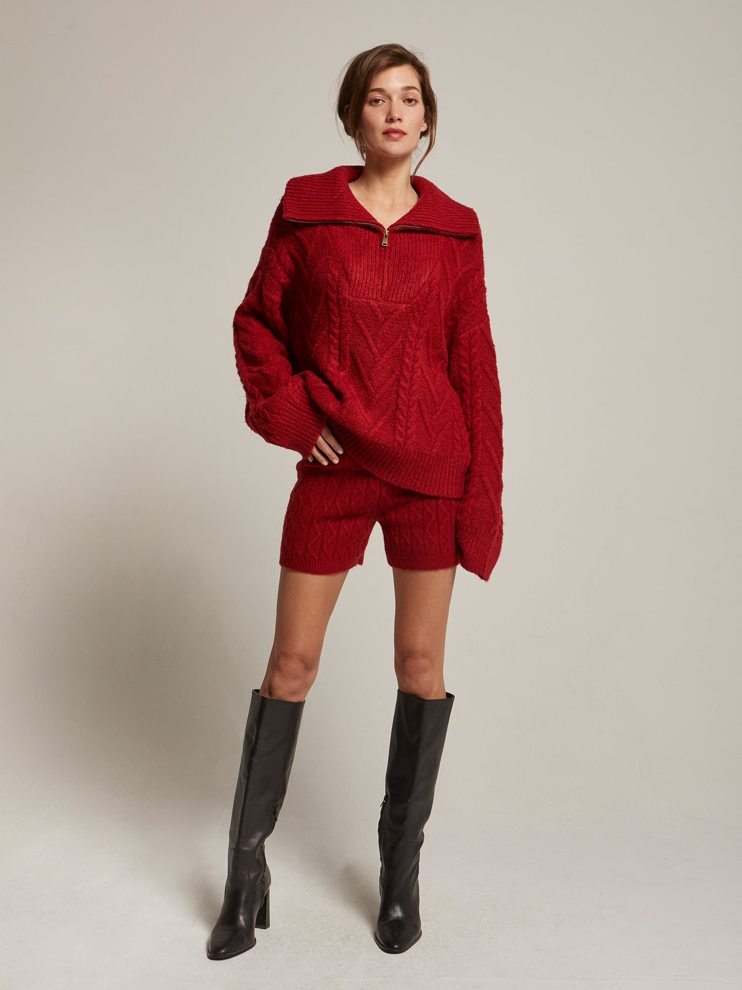 Front Zip Chunky Cable Knit Sweater