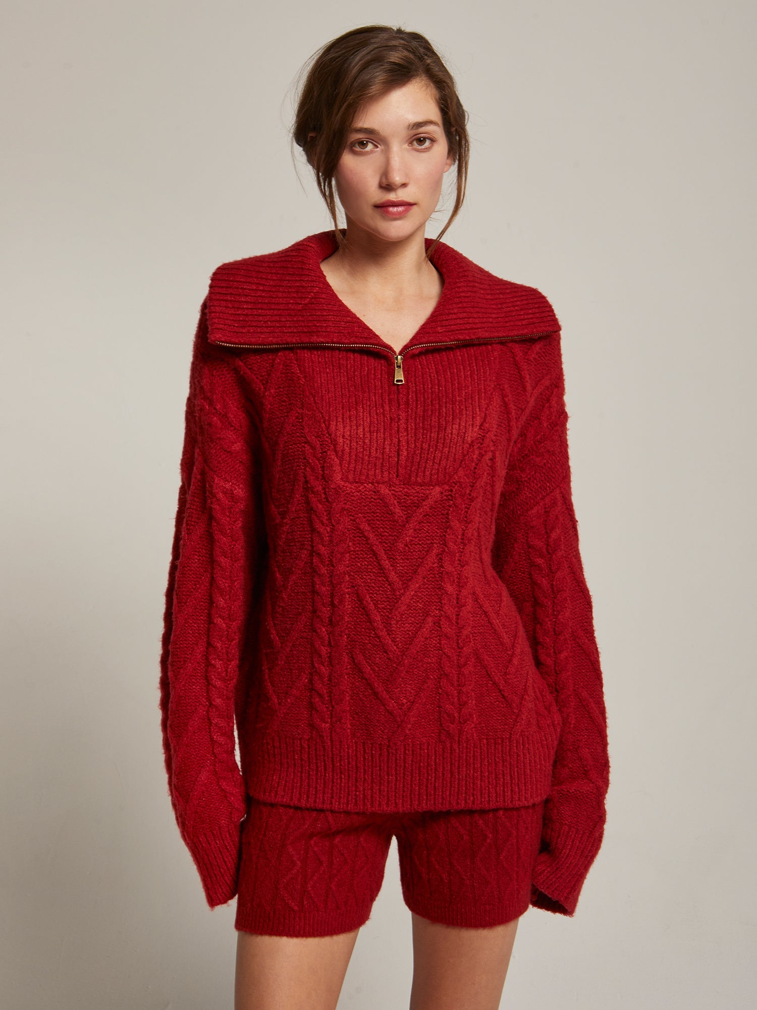 Front Zip Chunky Cable Knit Sweater