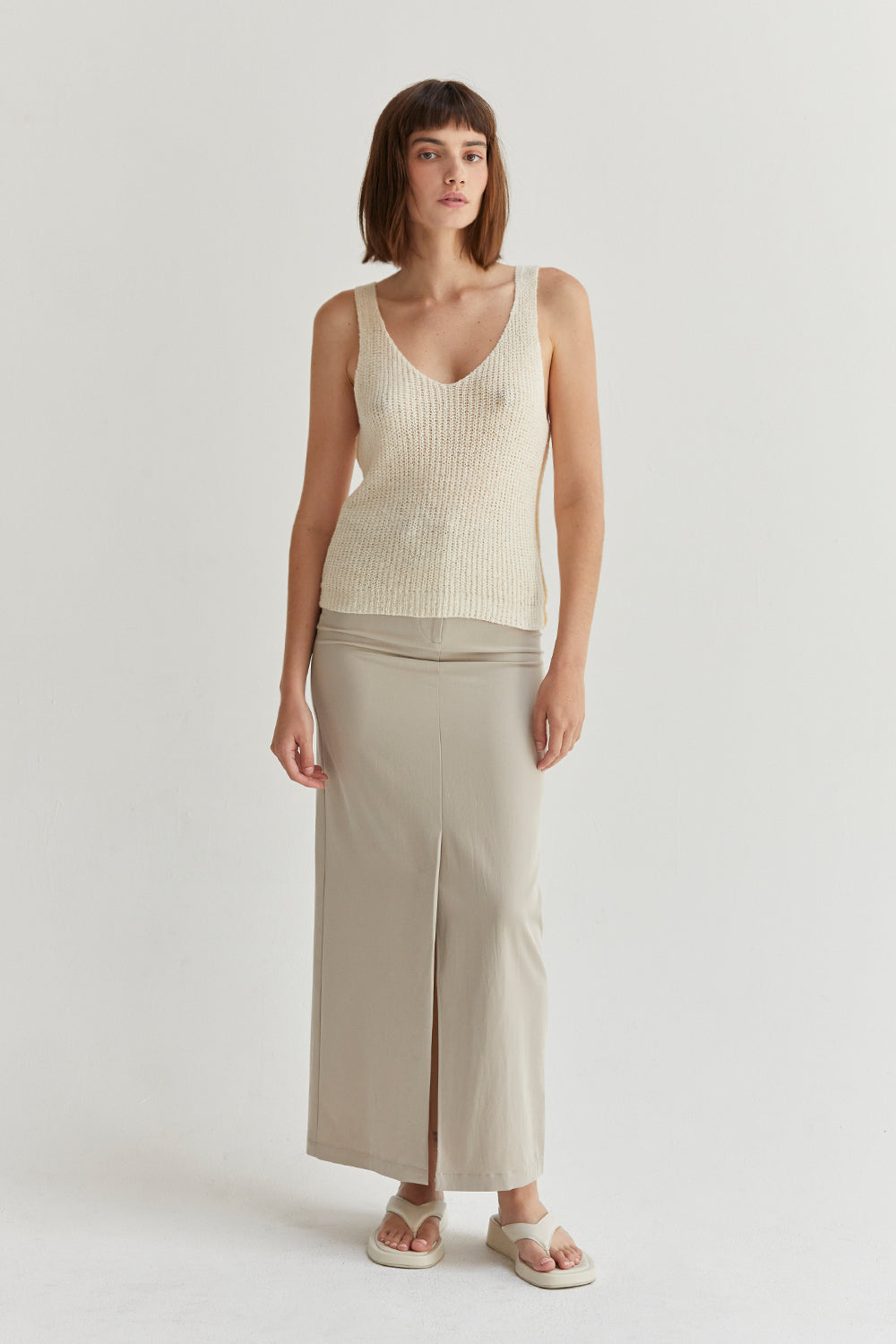 V-Neckline V-Back Sweater Knit Tank Top