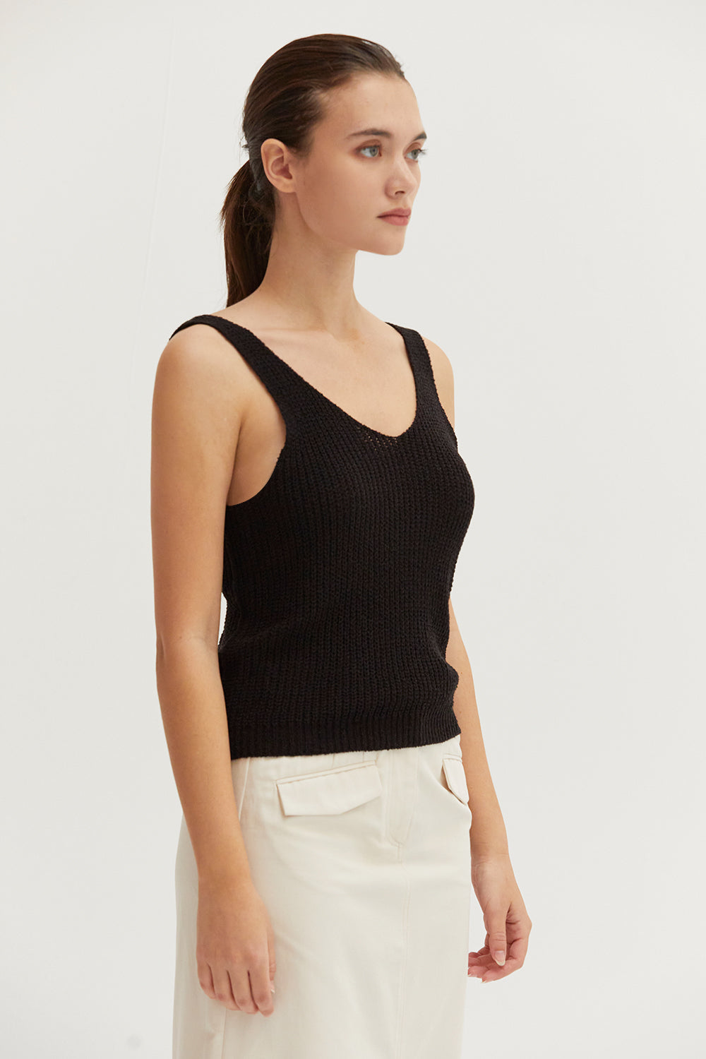 V-Neckline V-Back Sweater Knit Tank Top