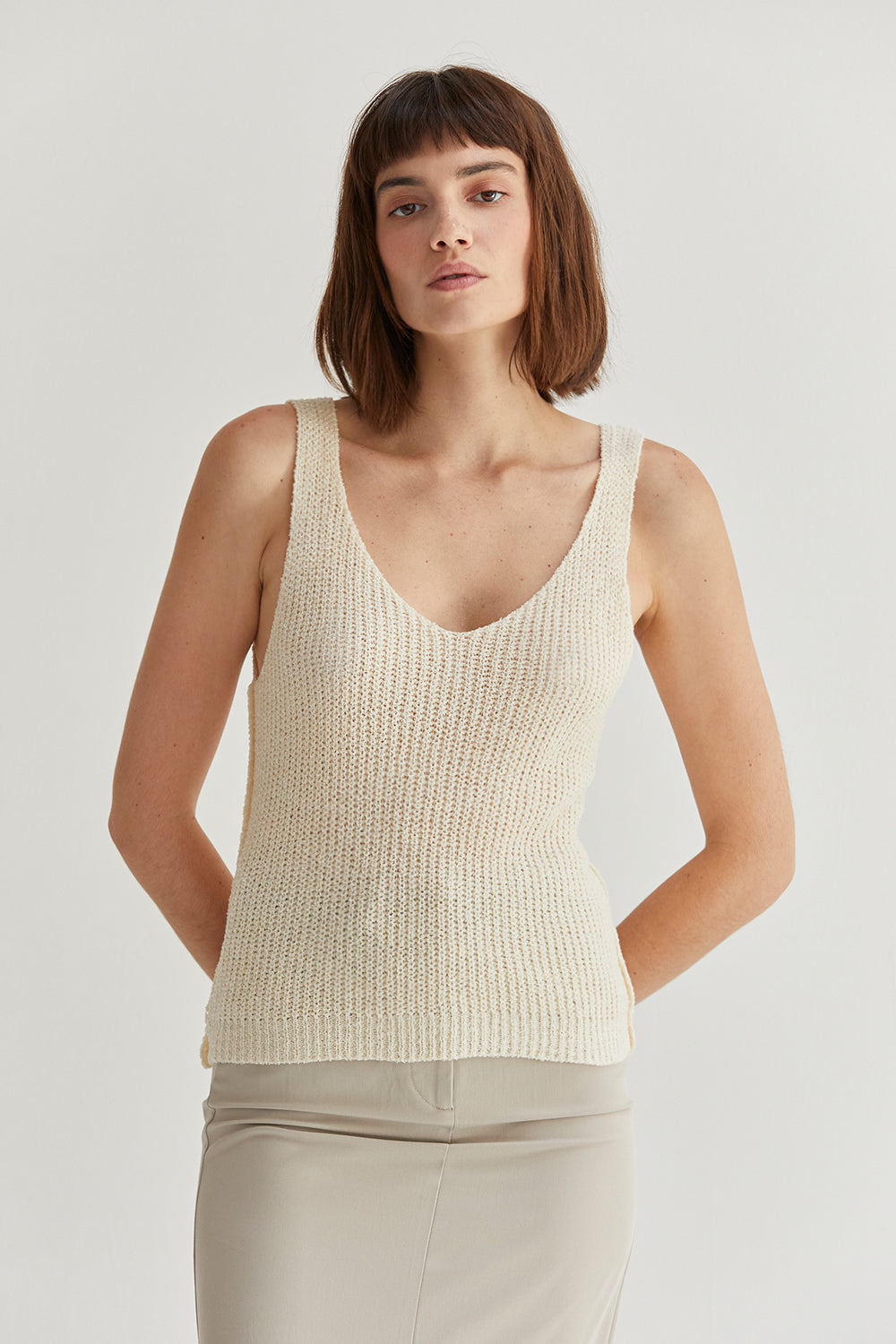 V-Neckline V-Back Sweater Knit Tank Top