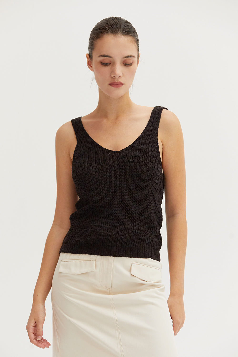 V-Neckline V-Back Sweater Knit Tank Top