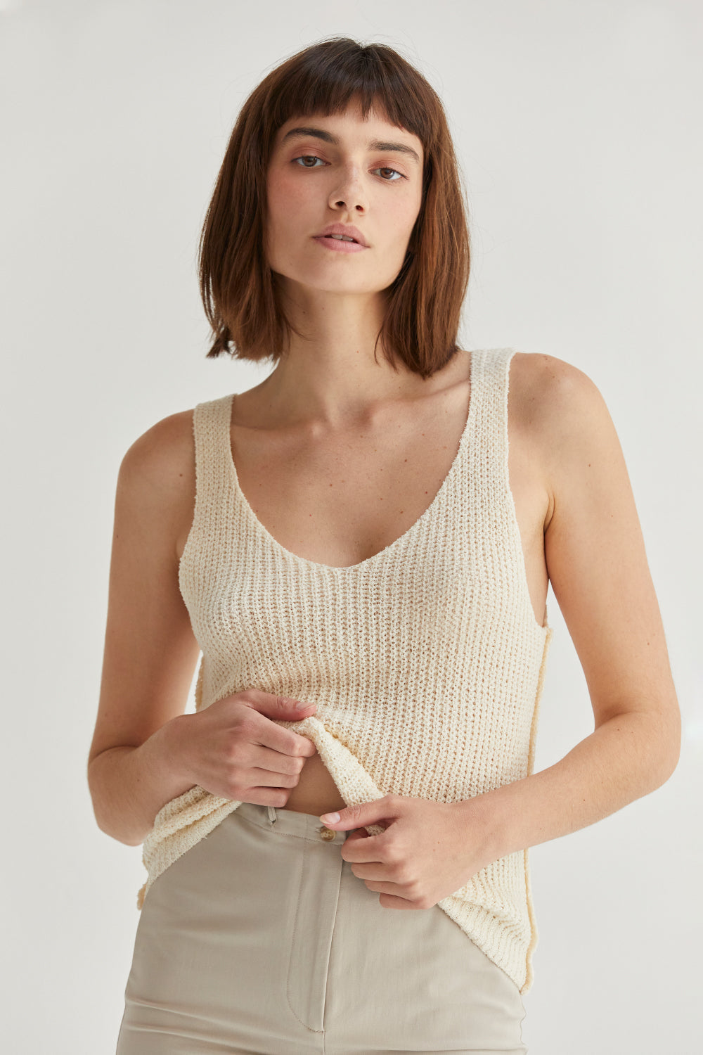 V-Neckline V-Back Sweater Knit Tank Top