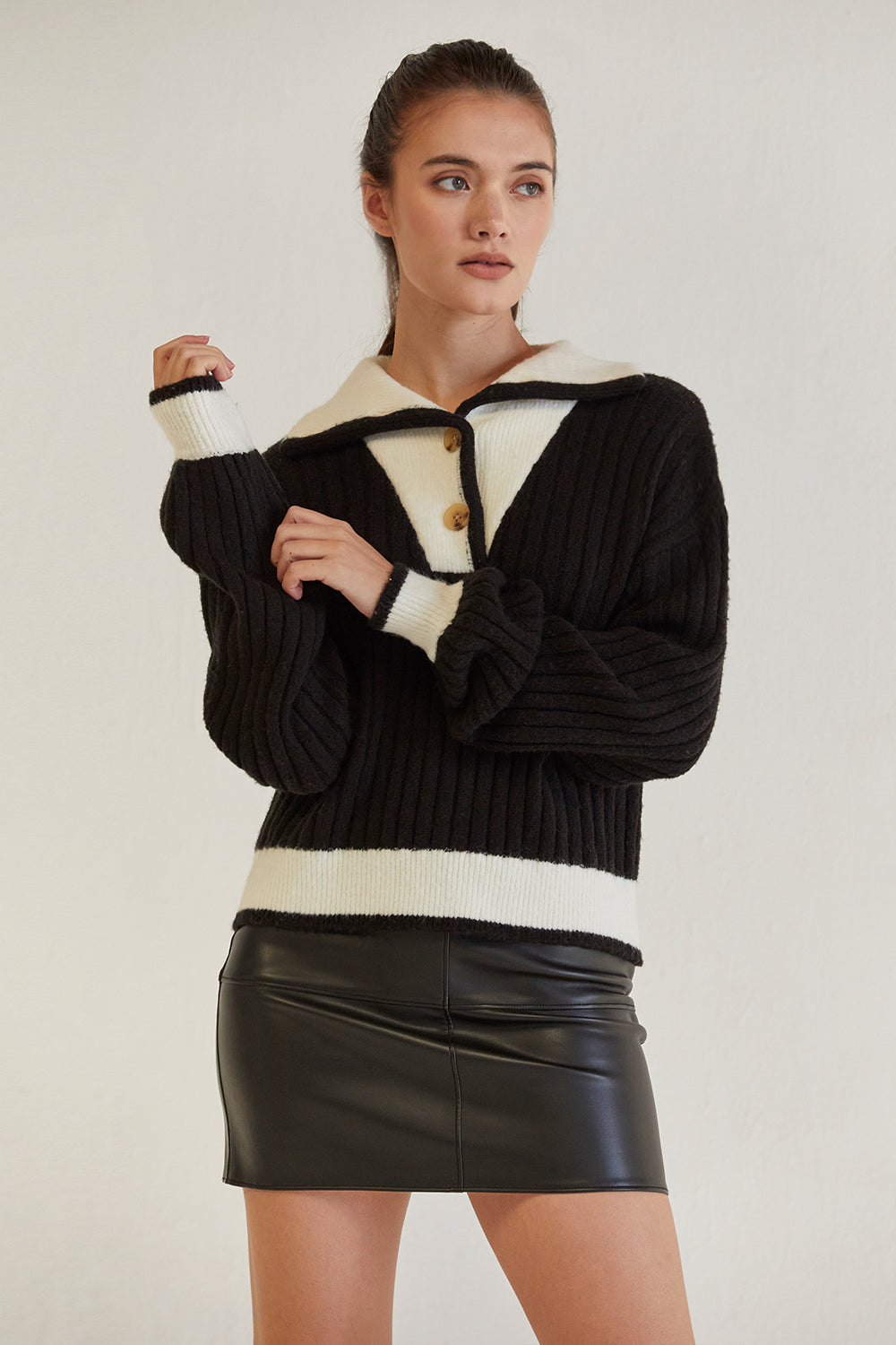 Funnel Neck Chunky Ribbed Sweater