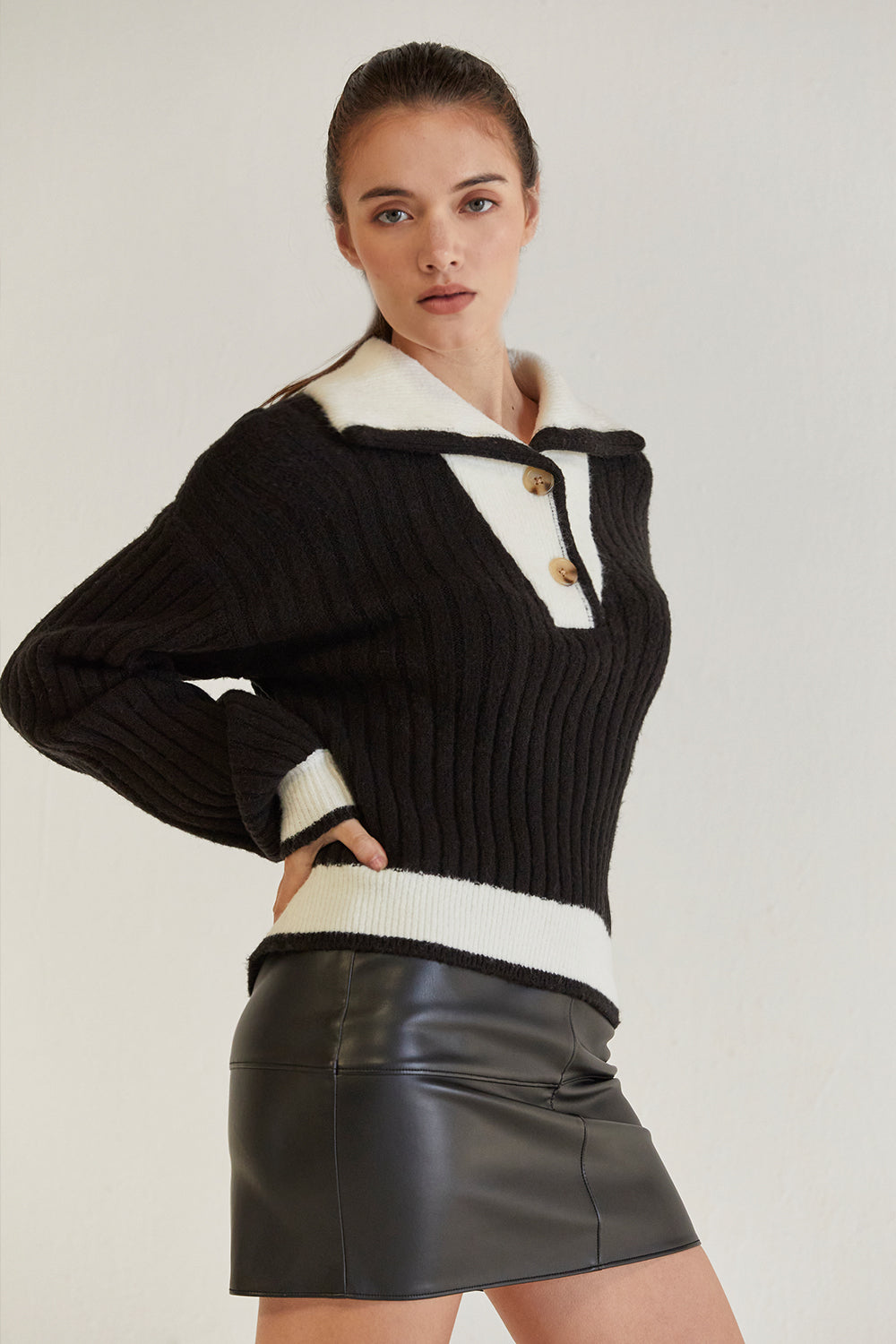 Funnel Neck Chunky Ribbed Sweater