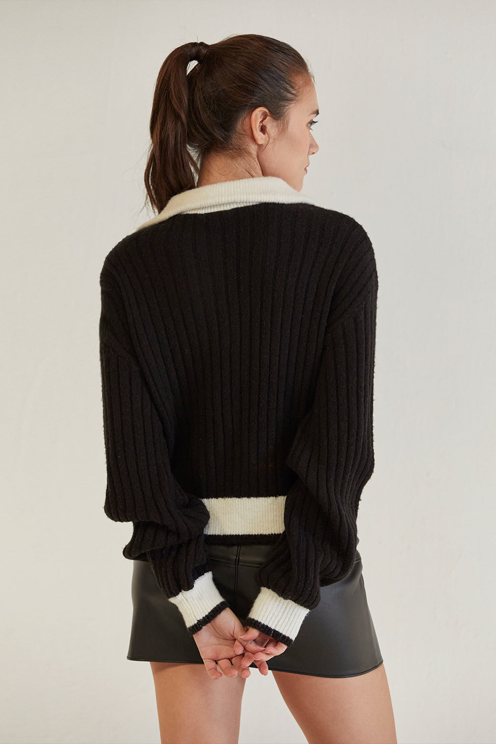 Funnel Neck Chunky Ribbed Sweater