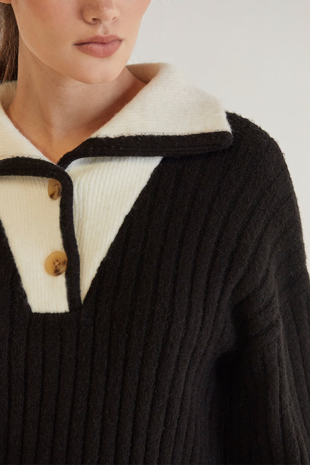 Funnel Neck Chunky Ribbed Sweater