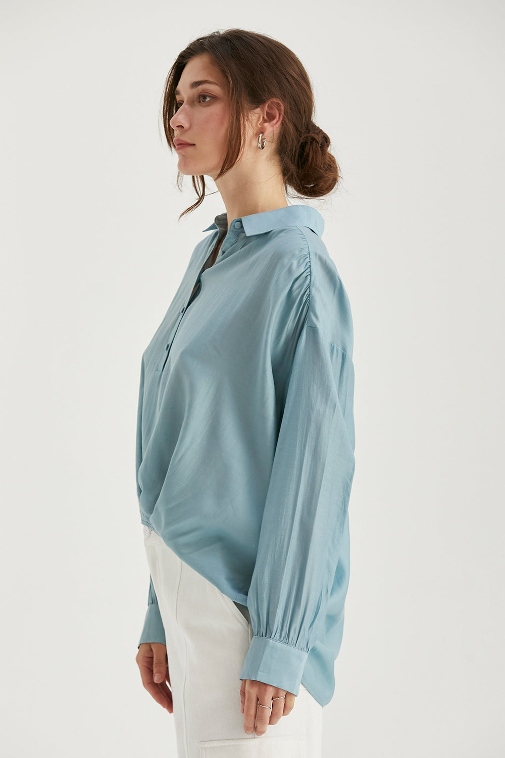 Surplice Woven Long Sleeve Top