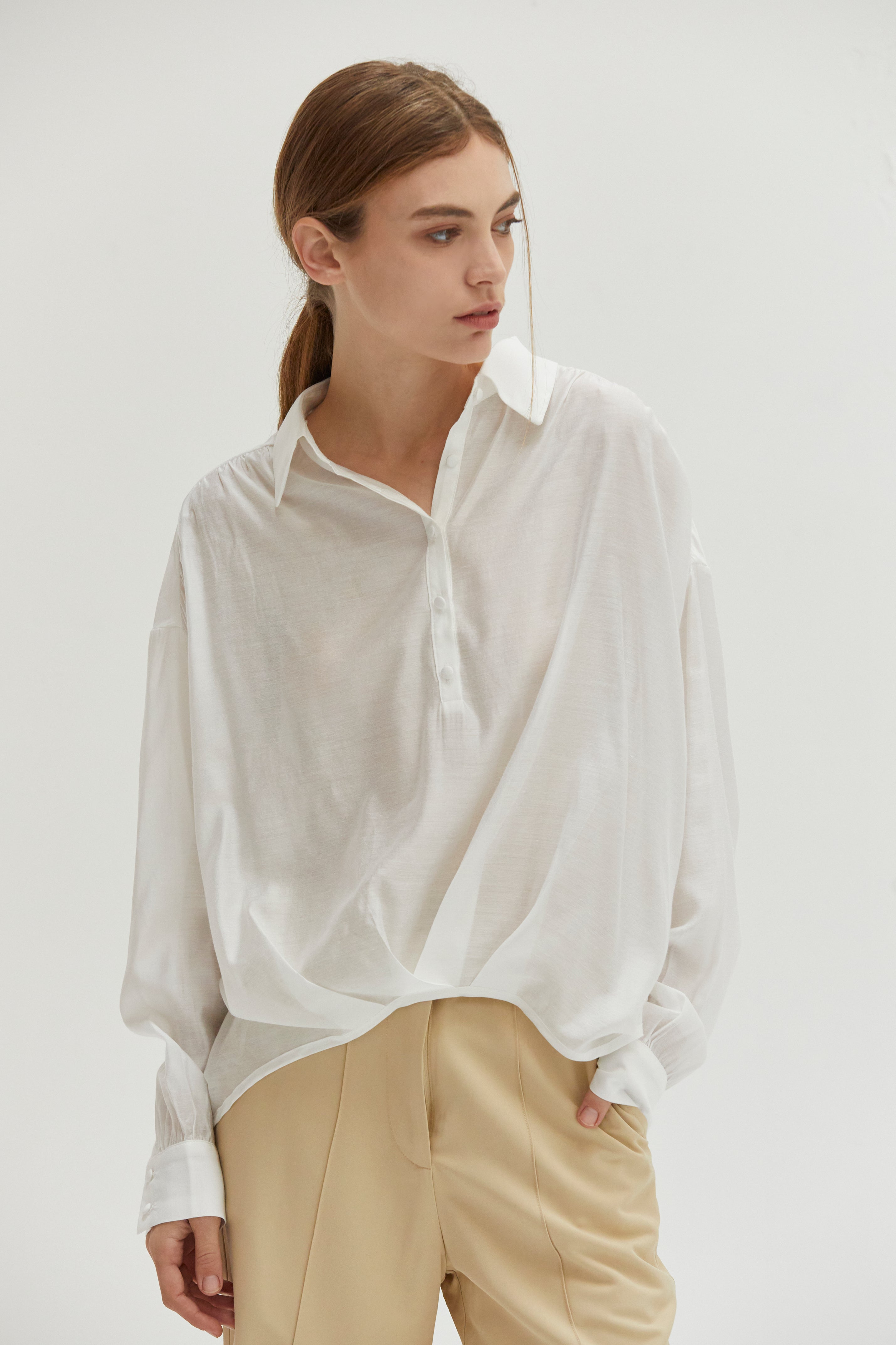 Surplice Woven Long Sleeve Top